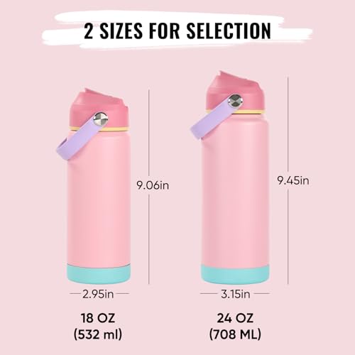 Fijinhom 18oz Insulated Stainless Steel Water Bottle, Wide Mouth Double Wall Vacuum, Silicone Straw, Sweat & Leak Proof, BPA Free Insulated Water Flask for Travel, Keep Cold 24h Hot 12h, Cherry - color: Cherry, size: 18 Ounces