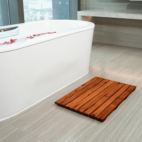 VaeFae Teak Shower Mat, Non-Slip Bath Mat, Luxury Spa Mat, Wooden Mat for Bathtub (Large) - size: 26" x 17" (Rectangular)