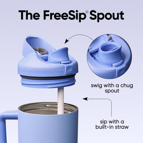 Owala FreeSip Tumbler Insulated Stainless Steel Water Bottle with Built-in Straw and Side Handle, For Travel, Work, School, and Sports, 40oz, BPA Free, Leak Proof, Out of the Blue - color: Out of the Blue, size: 40 Ounces