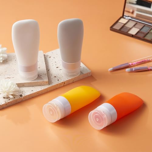 INSFIT Travel Bottles for Toiletries, TSA Approved 3oz Travel Size Containers, BPA Free Leak Proof Squeezable Silicone Tubes for Shampoo Conditioner Lotion Body Wash with Labels - color: Orange 2oz, size: 2 Ounce