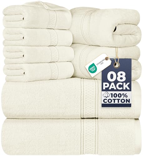 Utopia Towels 8 Piece Luxury Towel Set – Majestic Plush, Super Absorbent & Quicker-to-Dry, Thick 100% Ring Spun Cotton Towels for Bathroom, Spa & Hotel – 2 Bath, 2 Hand, 4 Washcloths, Ivory - color: Ivory, size: 8 Pieces Towel Set