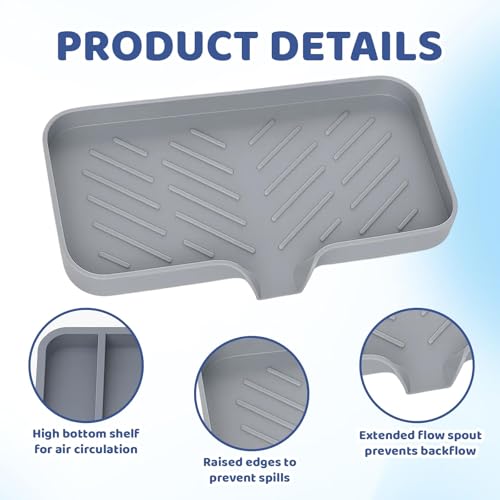 3-Piece Set Silicone Sponge Holder with Dish Drain Board, Silicone Faucet Mat for Kitchen Sink, Sink Tray, Non-Slip Bathroom and Kitchen Accessories