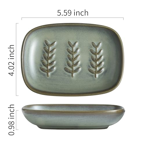 Miamolo Ceramic Soap Dish Bar Soap Holder for Shower, Soap Dishes for Bar Soap Sponge, Shower Soap Saver Tray for Bathtub Bathroom Kitchen Sink, Housewarming Gift, Pro-Environment, Dark Green - color: Dark Green, size: Leaf Design