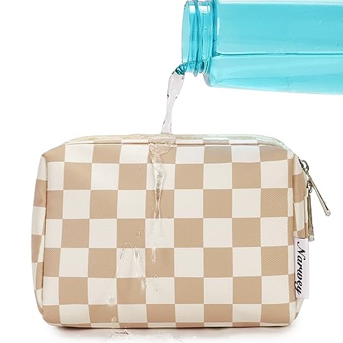 Narwey Small Checkered Makeup Bag for Purse Mini Cosmetic Bag Travel Makeup Pouch Zipper Pouch Cute Make up Bags with Compartments for Women Girls (Light Checkerboard, Small) - color: YB-Light Checkerboard, style: Small