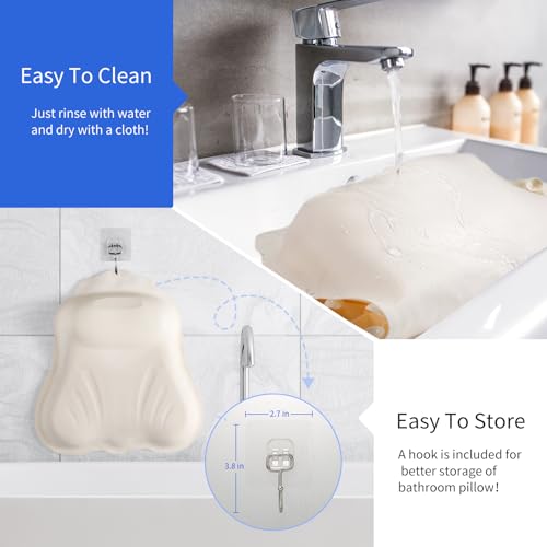 Goowin Bath Pillows for Tub, New Generation Skin-Friendly Silicone Bath Pillow, Luxury Bathtub Pillow for Head and Neck, Powerful Suction Tub Pillow for Bathtub with Inflatable Airbag (Off-White) - color: Off-white