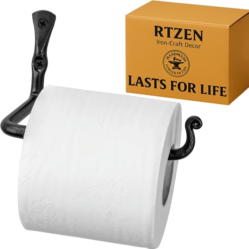RTZEN Bathroom Toilet Paper Holder - Handcrafted Rustic Wrought Iron Wall Decor Toilet Roll Holder - Black Matte Wall Mount Bar for Modern Farmhouse Bathroom Decor - style: Classic