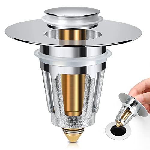 Universal Bathroom Sink Stopper, for 1.1-1.5 Inch Bullet Core Push Type Basin Pop Up Drain Filter, Bathtub Converter Sink Drain Strainer Plug No Overflow with Basket Hair Catcher - color: Silver*1