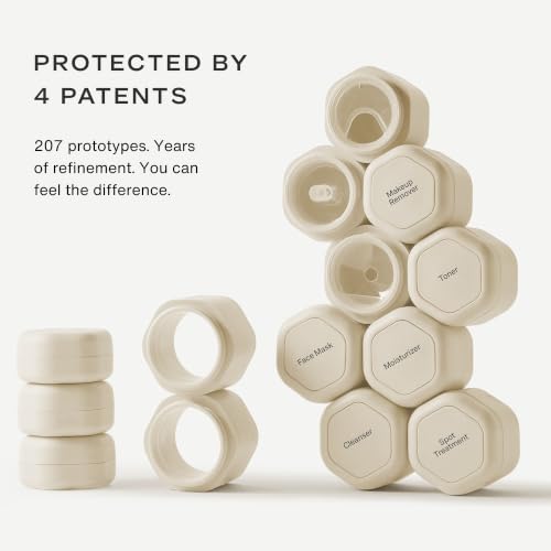 Cadence Travel Containers - Daily Routine Capsule Set - Magnetic Containers with Lids,4 Flex Mediums (1.32oz) & 3 Flex Smalls (0.56oz) - Shampoo, Conditioner, Body Wash, Pills, & More - Sand - color: Sand