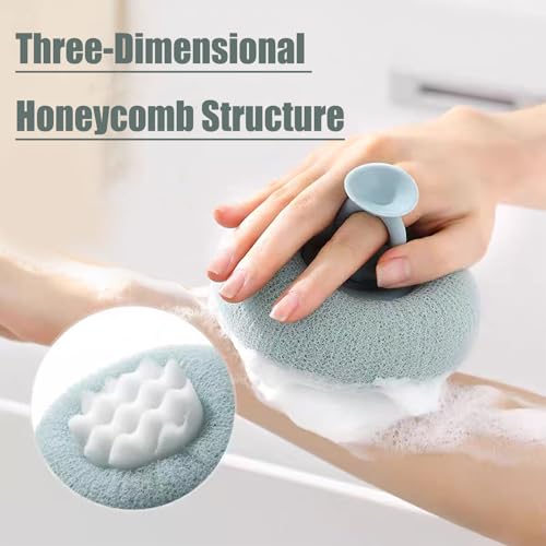 Super Soft Sunflower Suction Cup Bath Ball, 2026 Upgraded 2-in-1 Sunflower Bath Ball Exfoliating Bath Sponge Cleaning Brush, Mesh Shower Body Sponge Accessories for Women, Men Shower (2 Color) - color: Blue+pink