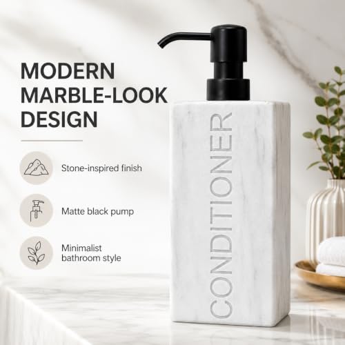 Rectangular Resin Dispenser Premium Bathroom Shampoo Conditioner Body Wash Bottle Modern Refillable Pump Design - color: Marble