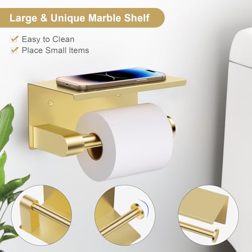 5-Piece Towel Bar Set Brushed Gold Bathroom Hardware Accessories Set Upgraded Toilet Paper Holder with Shelf Towel Holder Set for Bathroom Stainless Steel Wall Mounted - color: Brushed Gold, size: 5-Piece Upgraded Set