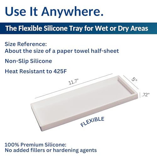 Spacewiser Countertop and Vanity Tray - 11.7" Silicone Bathroom Counter Tray, Dish Soap Trays for Kitchen Counter, Bathroom Counter Organizer Accessories Caddy, Shower Trays Makeup Mat Oil, White - color: White, size: Large 11.7”
