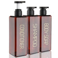 Shampoo and Conditioner Dispenser Shower Soap Bottles 3 Pack 550ml/18.6oz Refillable Shampoo Pump Bottle Dispenser Plastic Empty Body Wash Dispensers with Stylish Permanent Labels for Bathroom (Brown) - color: Brown