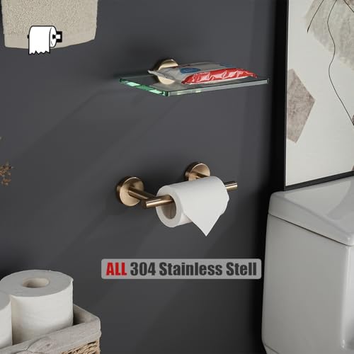 JQK Champagne Bronze Toilet Paper Holder, 7.5 Inch Double Post Pivoting Tissue Holder for Bathroom Wall Mount, 304 Stainless Steel Hold Mega Rolls, TPH150-CB - color: Champagne Bronze