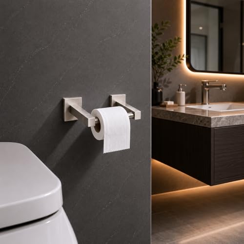 Toilet Paper Holder Wall Mount, Brushed Nickel Bathroom Toilet Paper Holder for SUS 304 Stainless Steel, Double Post Pivoting Square Toilet Paper Roll Holder for Bathroom RV Paper Towels for TP - color: Square Brushed Nickel