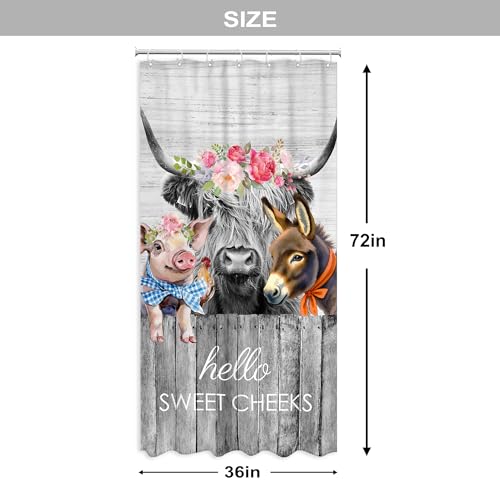 Newsely Small Stall Rv Farmhouse Highland Cow Shower Curtain 36Wx72H Inch Narrow Single Funny Rustic Western Animal Shower Curtain Bathroom Set Wooden Waterproof Bath Decoration Accessories Home Decor - color: A-02cow, size: 36"W x 72"L (Pack of 1)