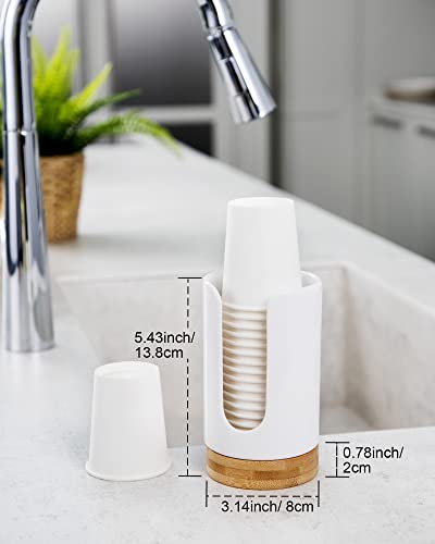 Ceramic Bathroom Cups Dispenser - 3-5 oz Disposable Paper & Plastic Bathroom Cups Holder - Mouthwash Cups Dispenser for Bathroom, Guest Toiletries, Countertop, Coffee - BPA Free (White) - color: White