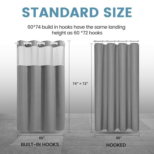 EUTXL Heavyweight Stall No Hook Shower Curtain with Snap in Liner,256GSM Waffle Weave Shower Curtains for Bathroom,60W x 74H,Grey - color: Grey, size: 60"W x 74"L (Pack of 1)
