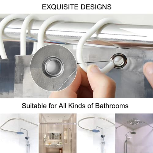 Lnond 4Pcs Bathroom Shower Curtain Sets with Rugs,Blue Grey Abstract Bathroom Sets with Shower Curtain and Rugs and Accessories - color: Blue Grey Abstract