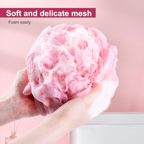 MTDLYICE Loofah for Women 75g 4 Pack, Bath Sponge Soft Mesh Shower Puff Loofah Sponge, Exfoliating Body Scrubber, lufas for Women, Shower Accessories (Purple Red Pink Blue) - style: 75g Vivacity