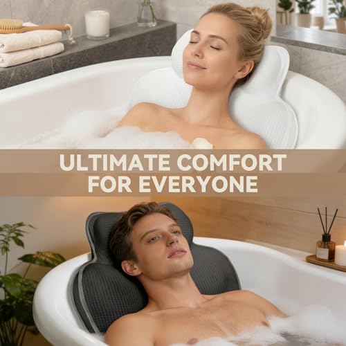 Bath Pillows for Tub - Luxury Bathtub Pillow Neck, Head, Back Support, Soft 5D Mesh Fabric and Non-Slip Suction Cups & Quick Dry, Fits All Tubs, Bath Soaking Accessories Spa Gifts, White - color: White