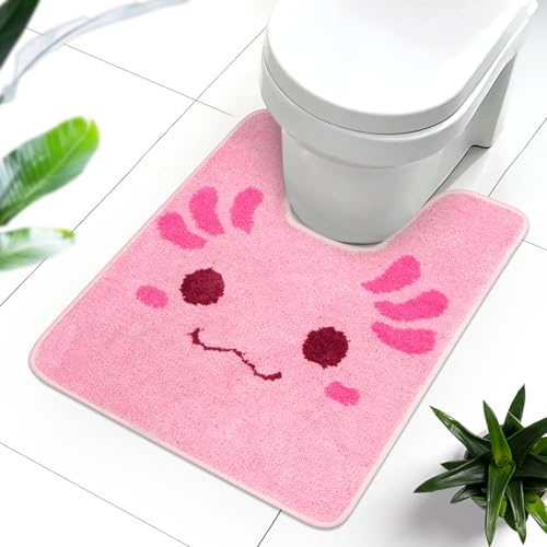 Toilet Rug - Pink Axolotl Rugs U Shaped Washable,Soft and Absorbent Bath Rug,Non Slip Toilet Bath Mat,Bathroom Contour Rug for Toilet Base(Pink,24" x 20") - color: Pink, size: 24x20 inches