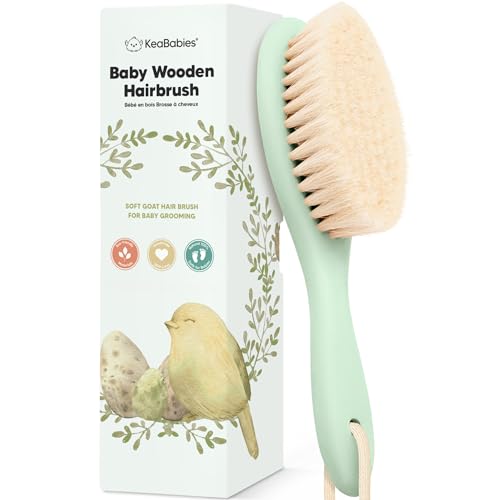 Wooden Baby Hair Brush for Toddler, Infant Cradle Cap (Sage, Regular) | Soft Goat Bristles Brush for Newborn Girl, Boy Hair, Scalp, Styling, Gentle Grooming, Baby Comb, Baby Bath Essentials - color: Sage, size: Oval, Regular 7"