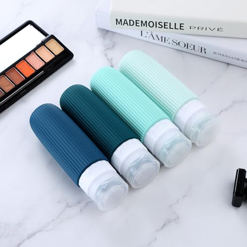 Mrsdry Travel Bottles for Toiletries, Tsa Approved 3oz Portable Travel Bottles, BPA Free Leak Proof Squeezable Silicone Travel Size Containers, Travel Accessories with Clear Toiletry Bag (4 Pack) - color: Malachite, size: 3 Ounces