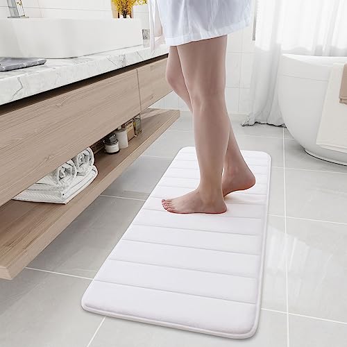 Buganda Memory Foam Bath Mat, 47" x 17", Ultra Soft Bathroom Rugs, Water Absorbent and Machine Washable Bath Rug Runner for Bathroom, Shower, and Tub, White - color: White, size: 47" X 17"