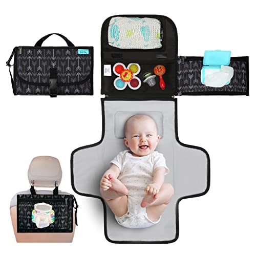 Kopi Baby Portable Diaper Changing Pad - Baby Diaper Changer Travel Bag with Wipes Pocket, Smart Design Portable Changing Mat, Infant Travel Station Kit, Gift for Newborn - Black Arrows, Classic - color: Black Arrows, size: Classic
