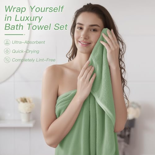 iMucci Bathroom Accessories Bathroom Sets with Shower Curtain, Bath Towel Set, Trash Can, Toilet Brush, Soap Dispenser, Bathroom Accessories Set Complete - size: Bath Set+Shower Curtain+Bath Towel Set, style: Green