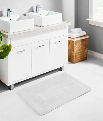 Cotton Craft 2 Piece Reversible Step Out Bath Mat Rug Set 17x24 White, 100% Pure Cotton, Super Soft, Plush & Absorbent, Hand Tufted Heavy Weight Construction, Full Reversible, Rug Pad Recommended - color: White, size: 17x24 Inches