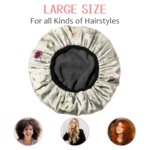 Luxury Shower Cap Terry Cloth Lined EVA Waterproof Reusable Triple Layer Elastic Hair Bath Caps for Women Girls Cute (C17-Floral) - color: C17-Floral