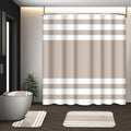 Striped Beige Shower Curtain Set with Toilet Lid Cover and Non-Slip Rugs for Bathroom, Minimalist Modern 4 Pcs Shower Curtain, Neutral Bathroom Set with 12 Hooks - color: Stripes Beige 2