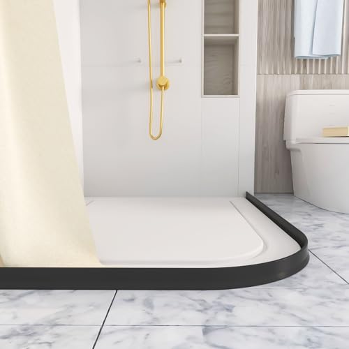Raycity 3" High Shower Threshold Water Dam 98 IN Collapsible Shower Water Splash Guard for Curbless Shower Threshold Barrier Water Stopper for Wet and Dry Separation Bathroom and Kitchen (Black) - color: Black, style: 98 inch