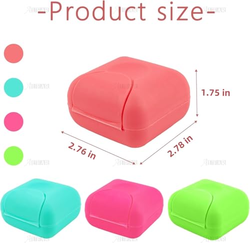 AUEAR, 4 Pack Candy Color Portable Soap Box Holder Plastic Case Travel Dish Container with Lid for Home Bathroom Hiking Outdoor (Small) - color: 2.8", size: 4 Pack