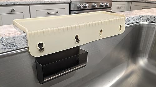 SiliProducts SiliSink Silicone Sink Edge Guard for Kitchen Sink - Fits 3.75” - 4” Wide - The Original Silicone Edge Protector with Sponge Caddy - Splash Guard, 14” Beige - color: Beige, size: 4in x 14in