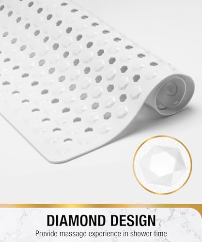 HITSLAM Shower Mat Anti Slip, Square Bath Mat for Tub Non Slip with Suction Cups and Drain Holes, 21x21 Inch Bathroom Shower Stall Floor Mat, Machine Washable, Soft on Feet, White - color: White, size: 21" x 21" (Square)