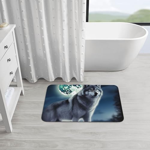 Stone Bath Mats for Bathroom Diatomaceous Earth Bath Mat Super Absorbent Floor Mat Wolf Under Moon Stone Drying Mats Quick Drying Diatomite Shower Mat for Bathtub Pad 19.7x31.5in - color: Wolf Under Moon, size: 1'8" x 2'8" (Rectangular)
