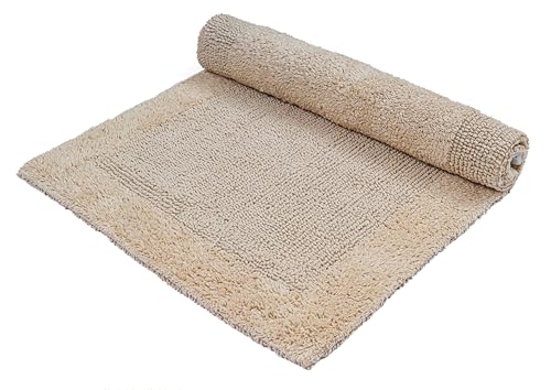 Cotton Reversible Bathmats 20"X32" Beige – 100% Cotton Bath Mat, Anti?Skid, Soft & Absorbent Bathroom Rug for Shower, Tub & Entryway - color: Beige, size: 20"X32" - Reversible