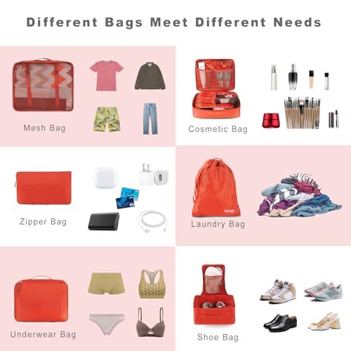 BAGAIL 8 Set Packing Cubes Luggage Packing Organizers for Travel Accessories-Orange - color: Orange, size: 8 Set