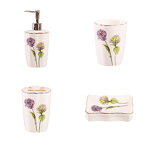 Bathroom Accessories Set 5 Pcs, Soap Dispenser, Toothbrush Holder, Bathroom Tumbler, Soap Dish Modern Bathroom Decor Housewarming Gift,Purple - color: Purple