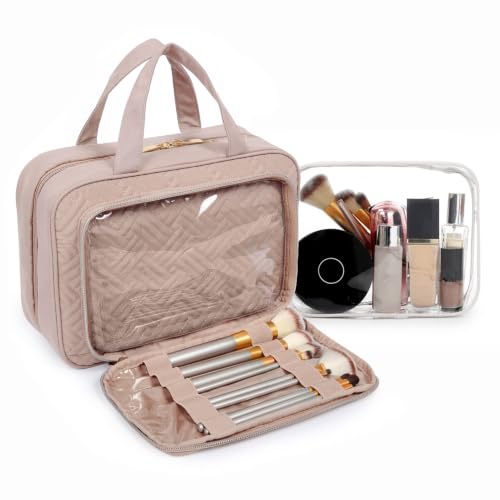 BAGSMART Toiletry Bag Hanging Travel Makeup Organizer with TSA Approved Transparent Cosmetic Bag Makeup Bag for Full Sized Toiletries(Cherry Red) - color: Cherry Red, size: Medium