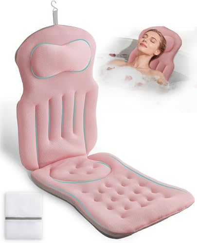 Full Body Bath Pillow for Bathtub, 5D Thick Tub Pillow for Bathtub with 192 Non-Slip Suction Cups, Laundry Bag & Hook, Bathtub Pillow for Head, Neck & Back Support (Pink, 51"*15") - color: Light Pink