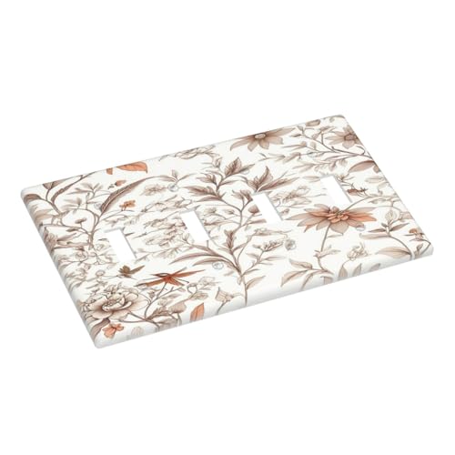 Light Switch Cover Boho Floral Beige Flower And Leaf Botanical 4 Gang Quad Toggle Decorative Switch Plates Electrical Wall Plates Faceplate for Bathroom Bedroom Decor - color: Boho Floral Beige Flower And Leaf Botanical, size: 4 Gang Quad Toggle - 4.5 X 8