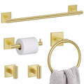 5 Pieces Bathroom Hardware Set Brushed Gold Towel Bar Set Includes 23.6” Towel Bar, Towel Ring Holder, Toilet Paper Holder and Two Towel Hooks, Bathroom Accessories Set SUS304 Wall Mounted - color: Brushed Gold, size: 5 Pieces - Standard