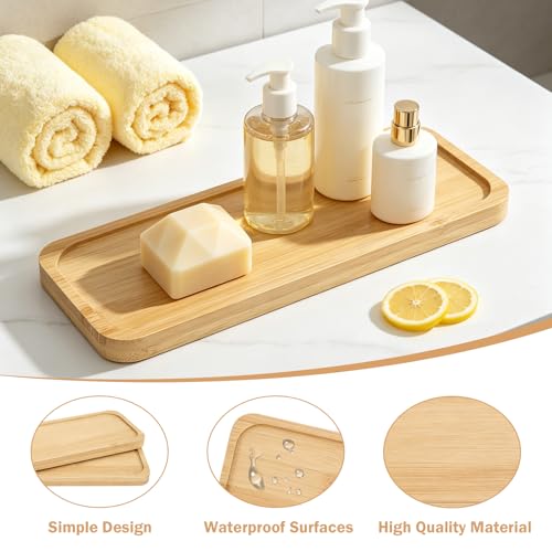 Small Bamboo Tray for Bathroom Counter Dispenser,3.4" x 9.3" x 0.3" | Bathroom Countertop Organizer,Decorative Display Trays for Vanity, Plants, Candles, Keys, Soap, Jewelry, Tealight Plates - size: 9.3" x 3.4" x 0.3"