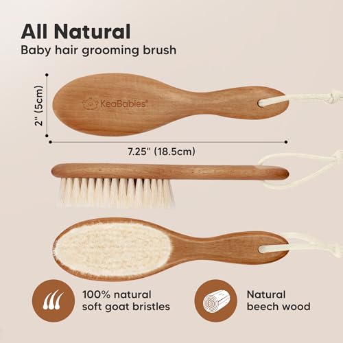 Wooden Baby Hair Brush for Toddler, Infant Cradle Cap(Dark Walnut, Regular) | Soft Goat Bristles Brush for Newborn Girl, Boy Hair, Scalp, Styling, Gentle Grooming, Baby Comb, Baby Bath Essentials - color: Dark Walnut, size: Oval, Regular 7"