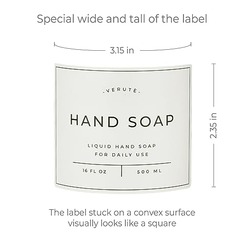 Verute Waterproof Labels for Amber Glass Soap Dispenser and Plastic Bottles 3.15"x2.35" Peel & Stick - Kitchen, Bathroom & Shower Set - 24 Pieces (White) - color: White
