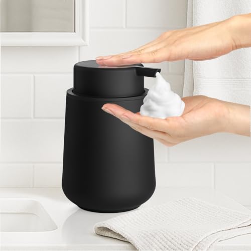 Plastic Soap Dispenser Foaming 11 oz Refillable Foam Bottle for Bathroom & Kitchen Countertops Matte Black
